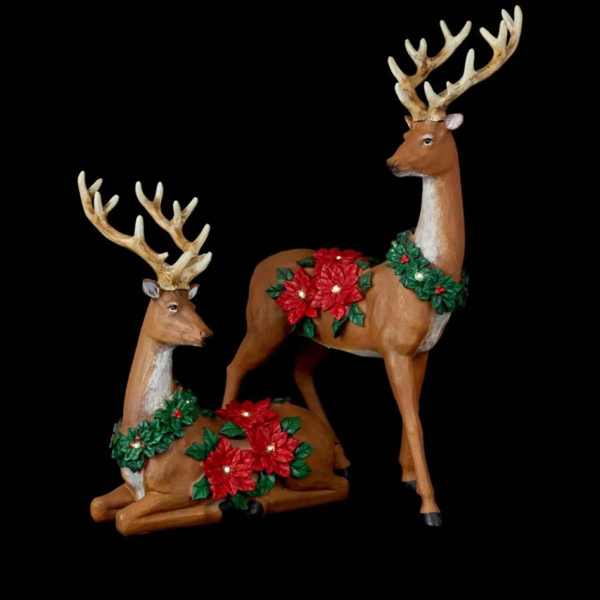 Winter Lane Indoor Decor | 2-Piece Illuminated Reindeer With Poinsettias