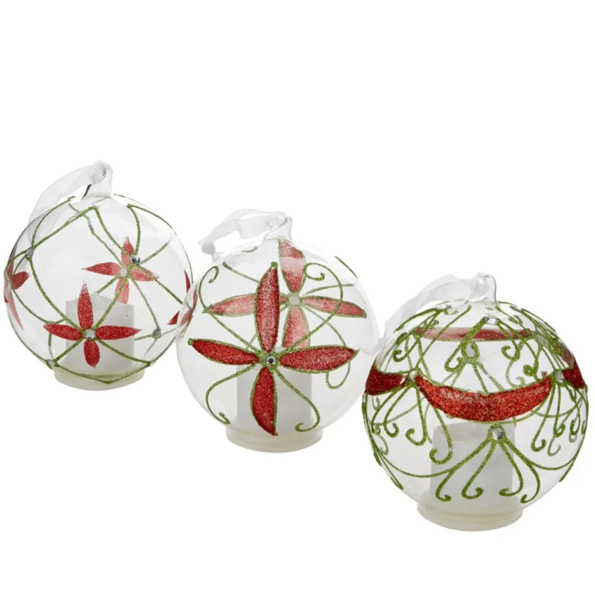 Winter Lane Ornaments & Tree Toppers | Set Of 3 Glass Ornaments With Flameless Votive