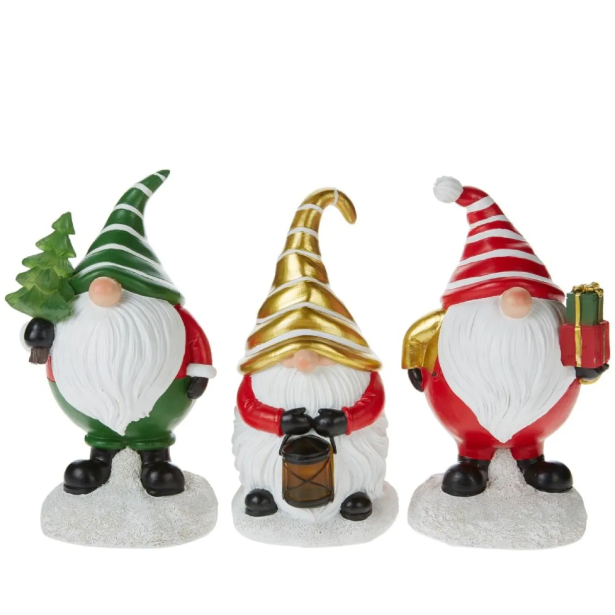 Winter Lane Outdoor Decor | Set Of 3 Led Holiday Gnomes With 4-Hour Timers