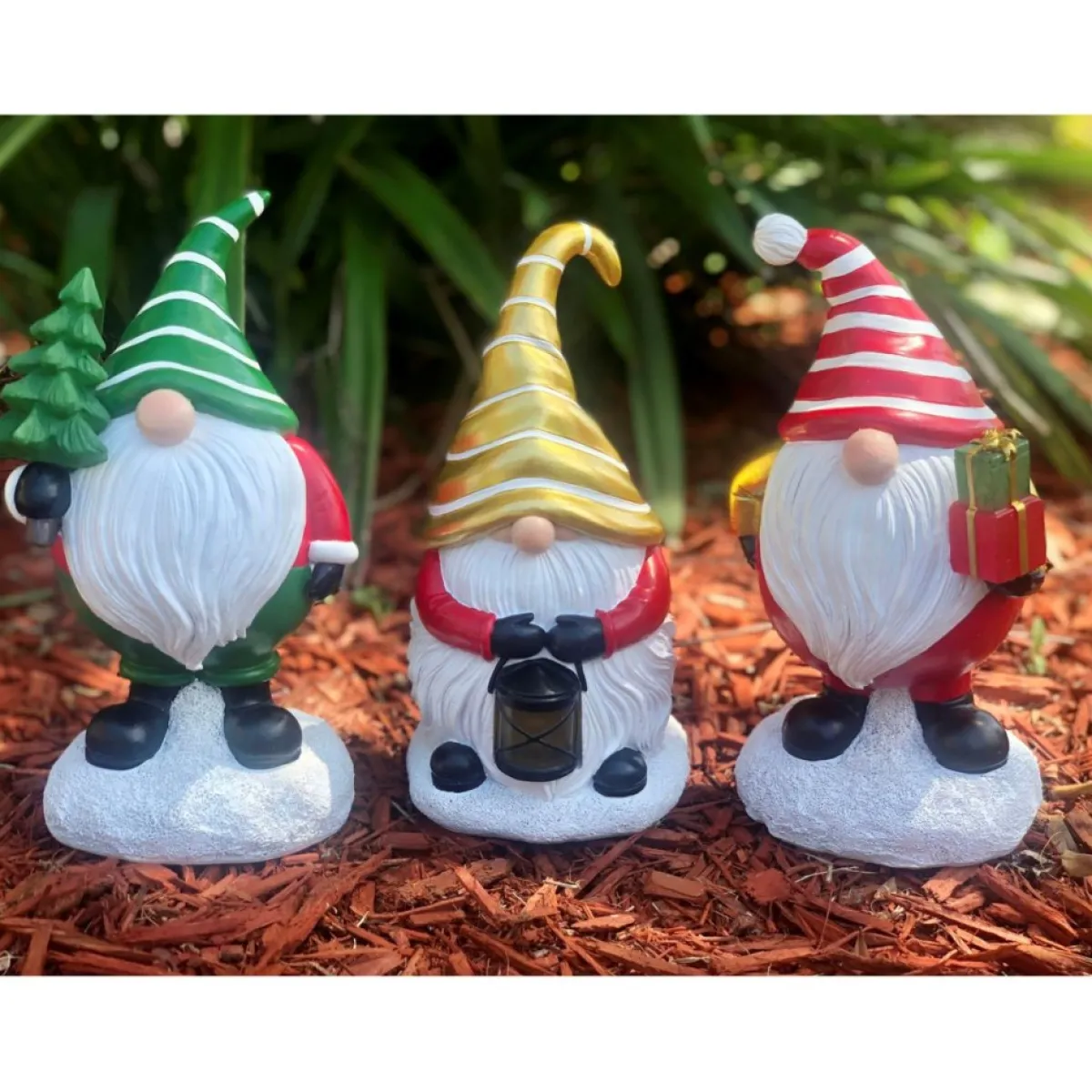 Winter Lane Outdoor Decor | Set Of 3 Led Holiday Gnomes With 4-Hour Timers