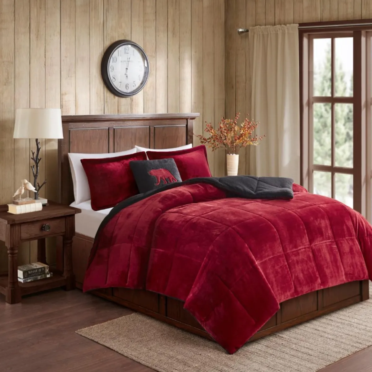 Woolrich Holiday Textiles | Alton 3-Piece Red/Black Plush To Sherpa Twin Comforter Set