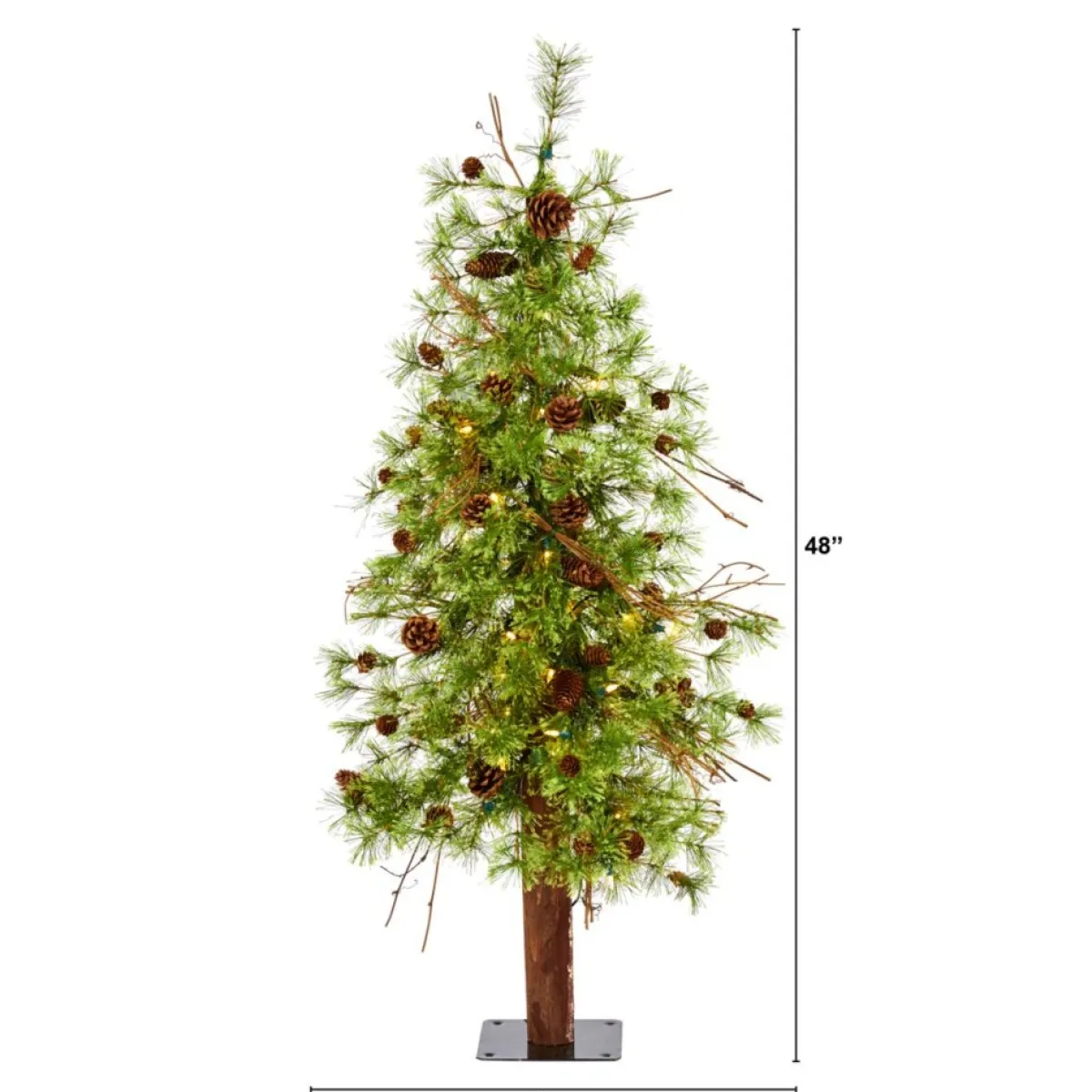 Nearly Natural Christmas Trees | 4' Wyoming Alpine Artificial Christmas Tree With 50 Clear Multifunction Led Lights And Pine Cones On